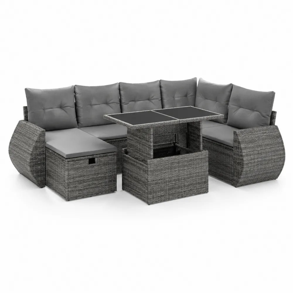 Salon de jardin d’angle modulable résine tressée gris structure aluminium coussins polyester table basse assortie 210 x 160 x 70 cm