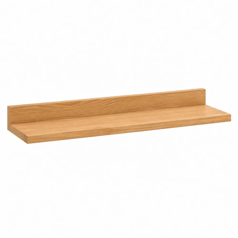 Étagère murale flottante rectangulaire MDF placage chêne clair bord arrière relevé fixation invisible 80 cm 20 cm 3 cm