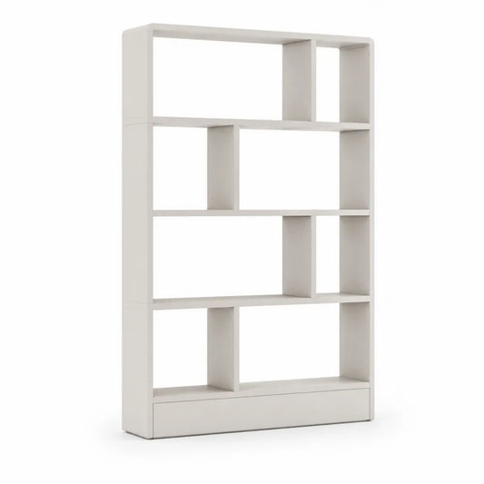 Bibliothèque étagère ouverte structure rectangulaire asymétrique en MDF revêtement mélaminé beige dimensions 80 cm 30 cm 180 cm