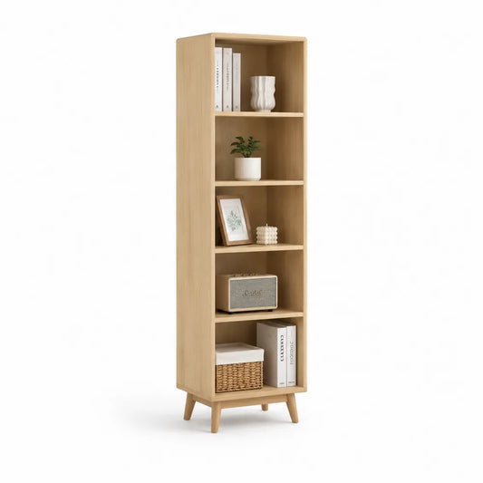 Bibliothèque étagère ouverte verticale 5 niveaux bois décor chêne clair panneau MDF 60 cm 30 cm 180 cm