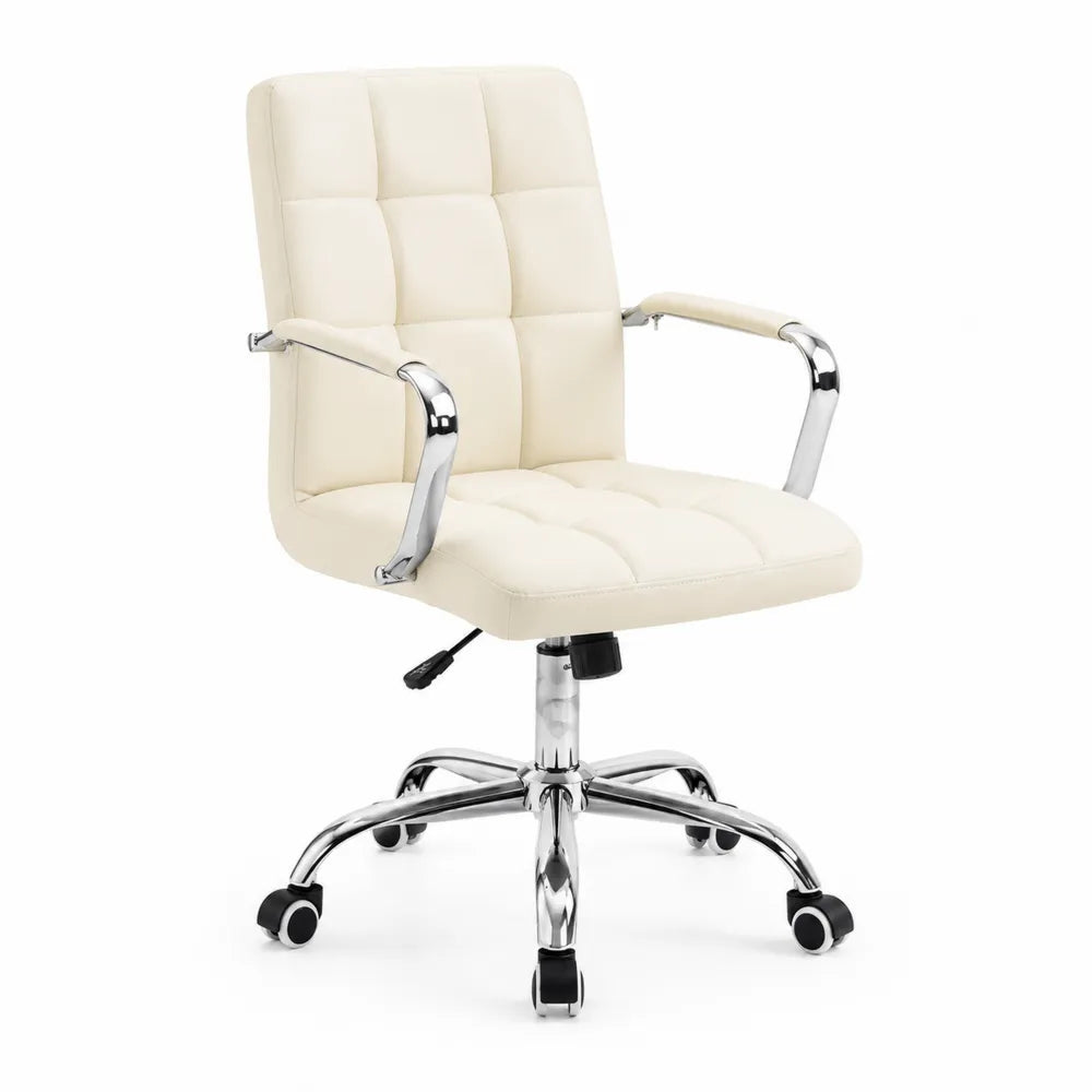 Chaise de bureau pivotante 60 x 60 x 78-88 cm avec accoudoirs revêtement PU crème base acier chromé 5 branches